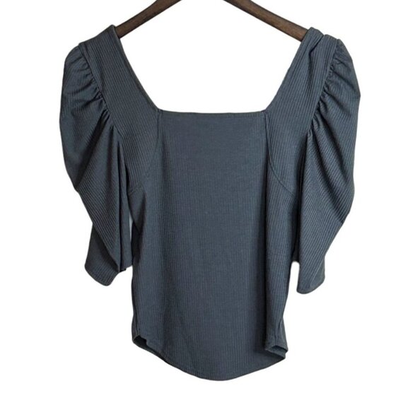 We the Free Ribbed Square Neck Cropped Ribbed Top Charcoal Gray Size M NWT - Picture 2 of 8